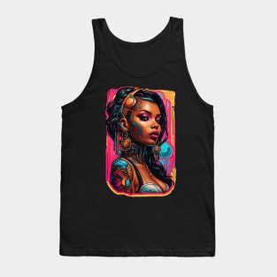 Cyberpunk Futuristic Black girl neon city gaming design Tank Top